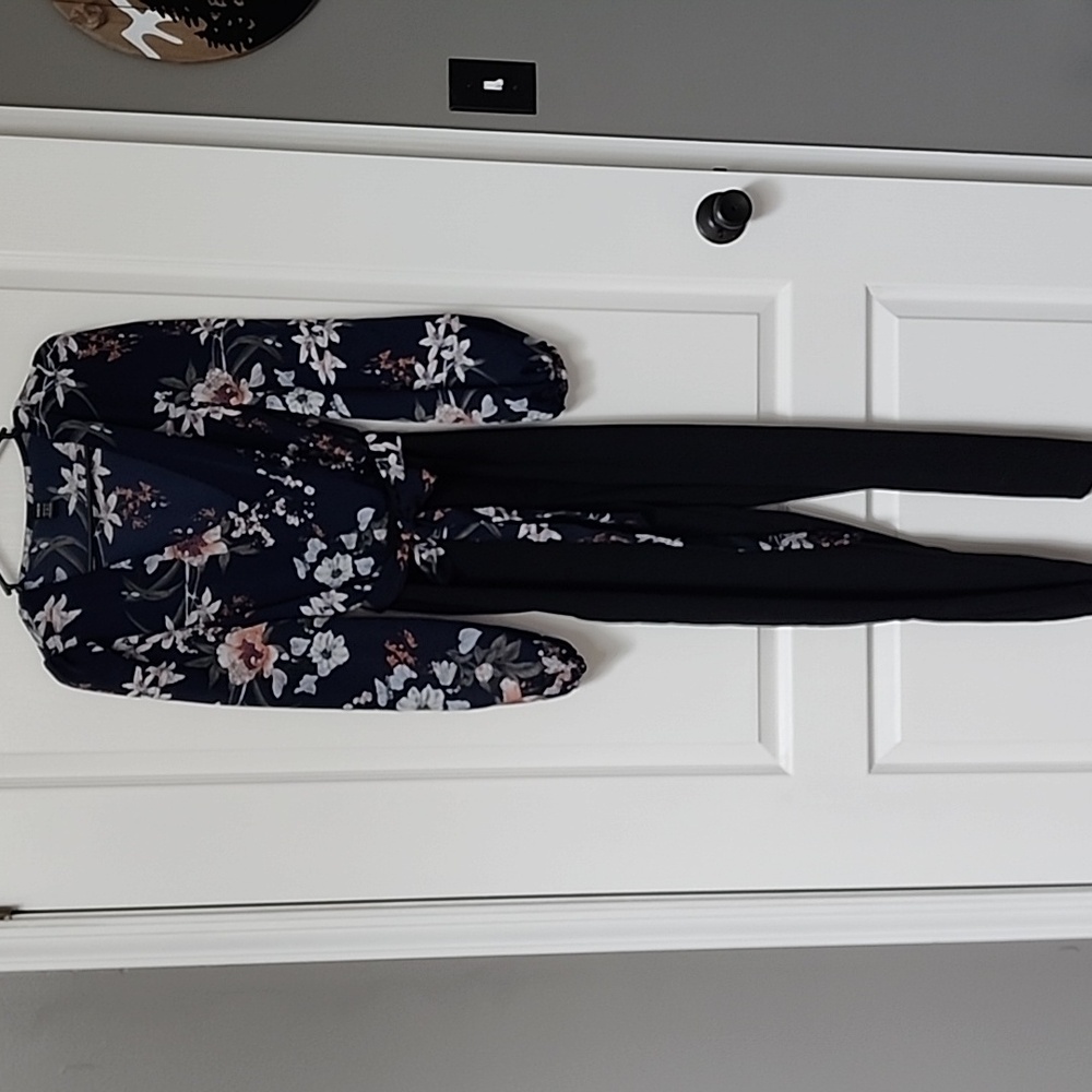 SHEIN Floral Navy and Black Wrap Jumpsuit